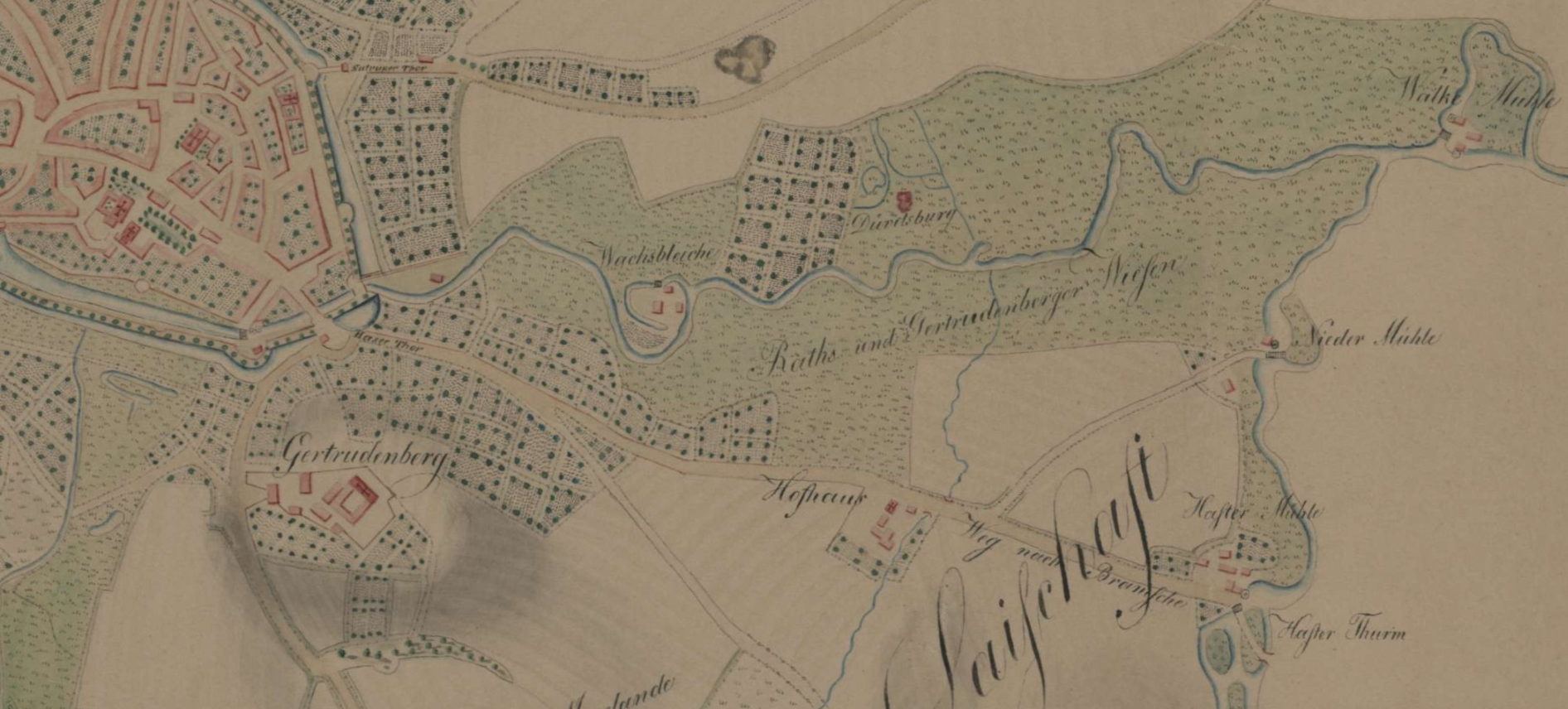 Die Wachsbleiche vor den Toren der Stadt; Auszug aus einer Stadtkarte von Osnabrück (1807)